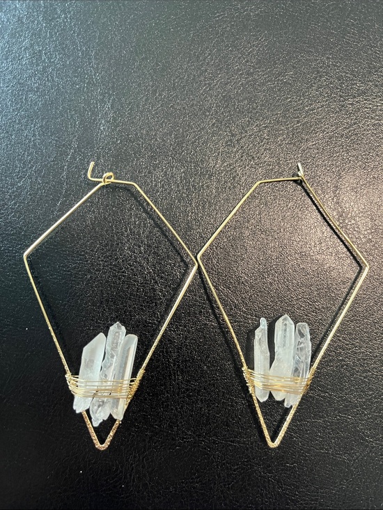 Jewelry - Gold Wire Hex Drop Earrings with Clear Quartz Cluster
